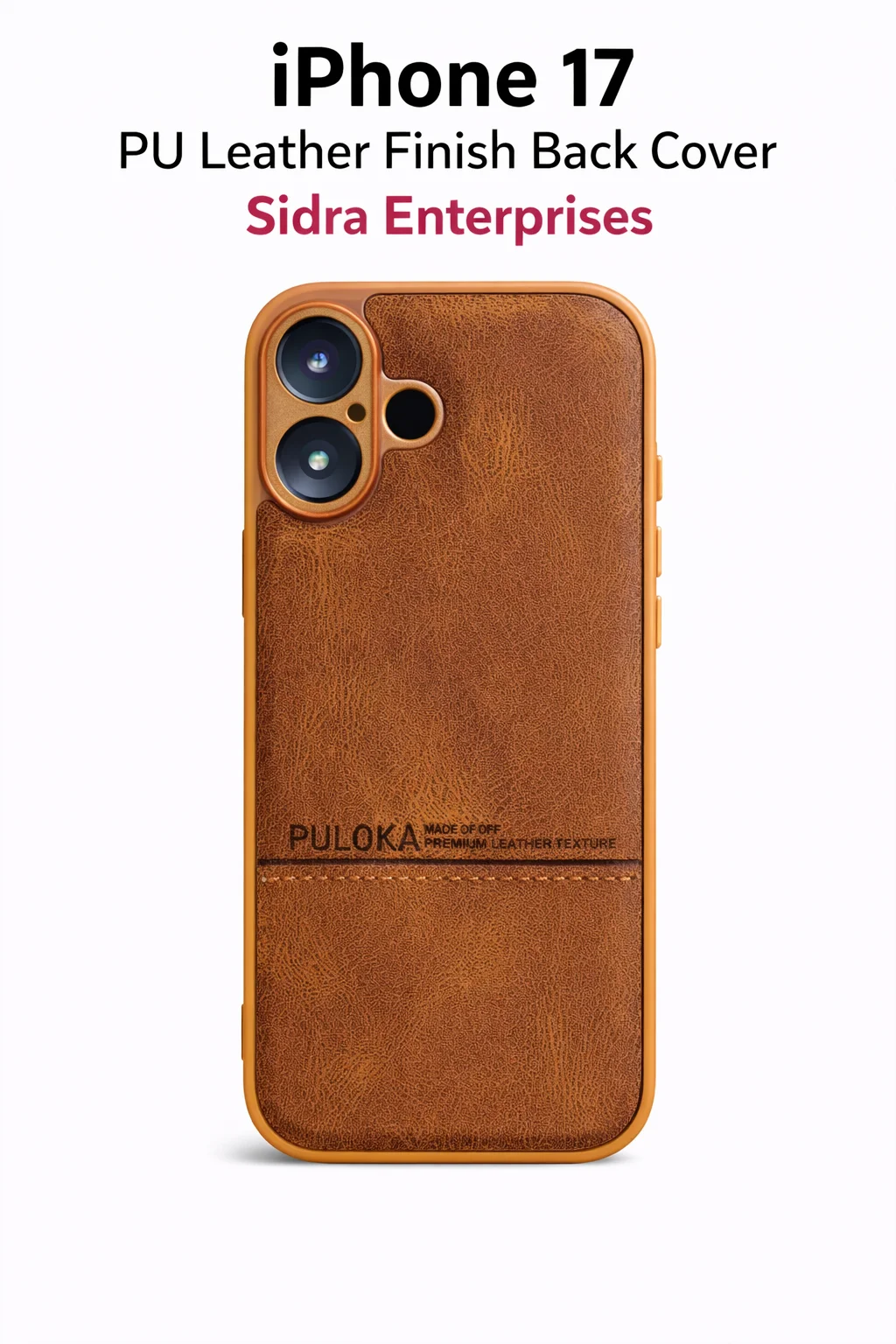Premium PU Leather Finish Back Cover Case for Apple iPhone 17 with Card Holder Pocket Anti-Scratch Shockproof Slim Protective Mobile Phone Case Brown Leather Texture image 1