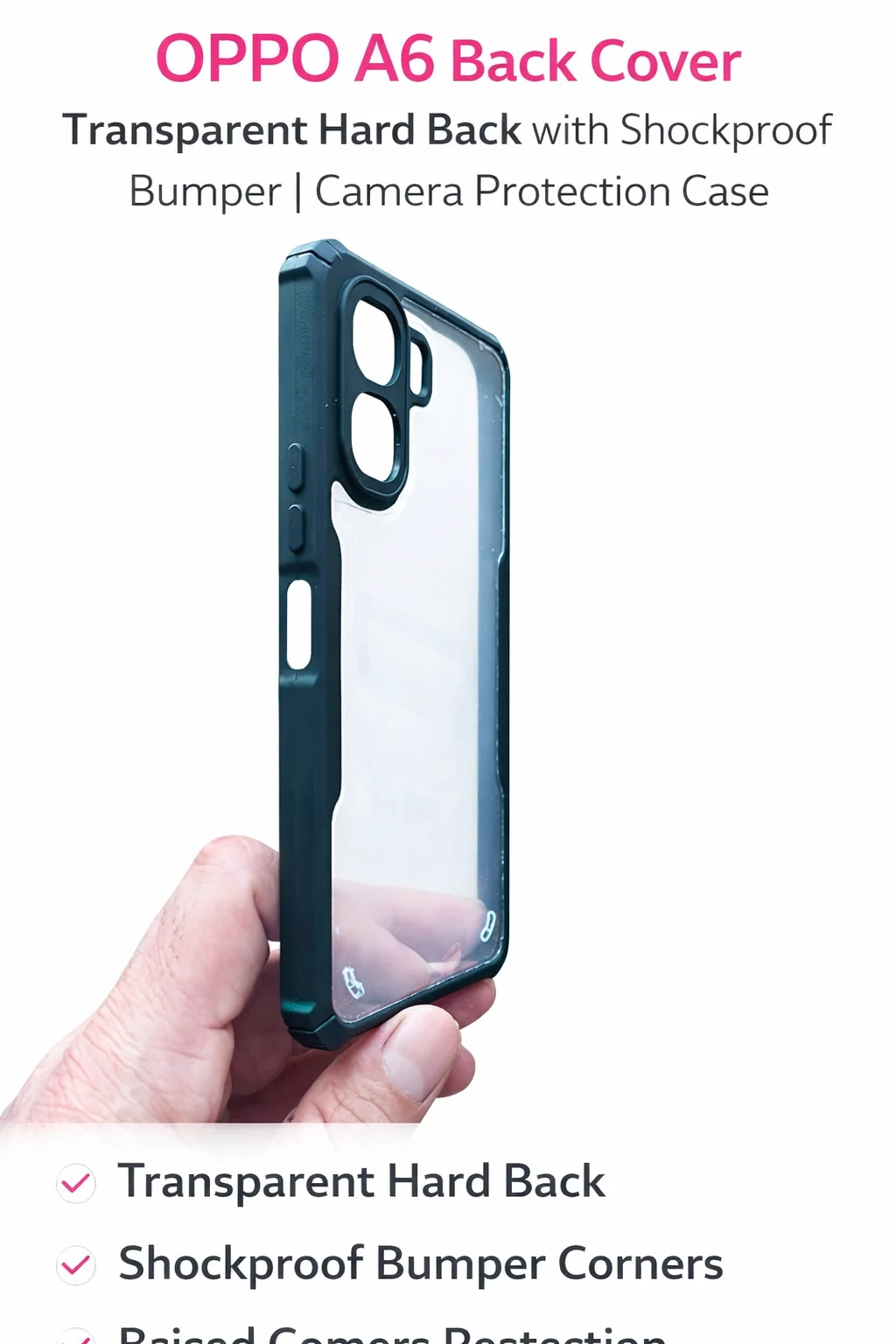 OPPO A6 Transparent Hard Back Cover with Shockproof Bumper and Raised Camera Protection image 3