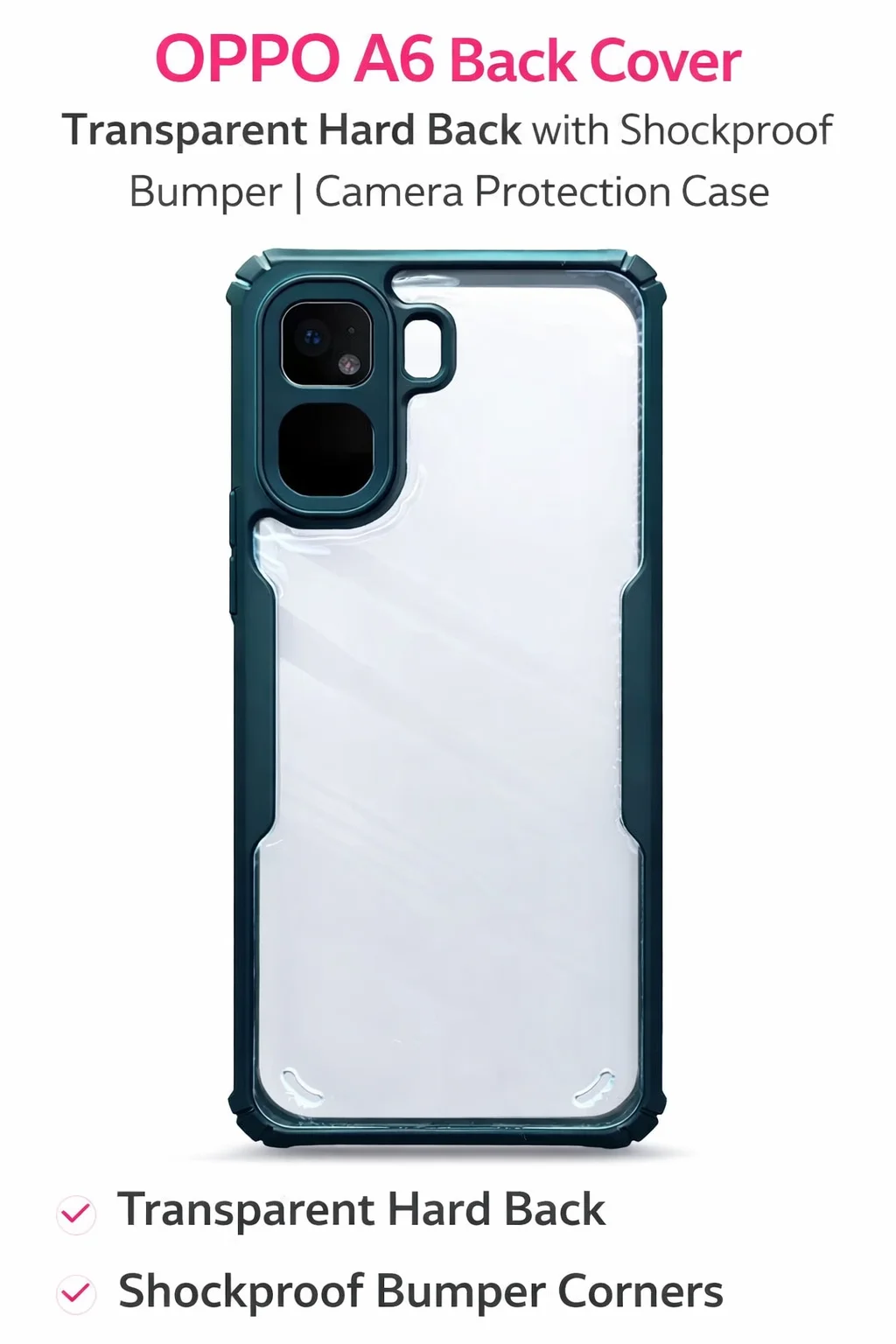 OPPO A6 Transparent Hard Back Cover with Shockproof Bumper and Raised Camera Protection image 1