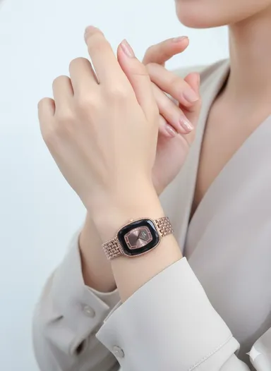 Luxury Rose Gold Women’s Analog Bracelet Watch Square Dial Stainless Steel Strap Elegant Designer Wrist Watch for Ladies Party Wear Gift Fashion Watch India thumbnail 2