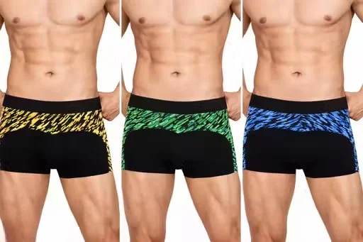 Mens Stretch Cotton Boxer Briefs Innerwear Pack of 3 Black Printed Elastic Waist Trunks Breathable Comfortable Anti Chafing Soft Inner Shorts for Gym Sports Daily Wear Men image 2