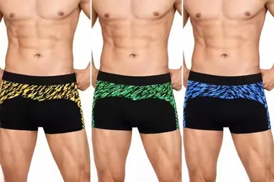 Mens Stretch Cotton Boxer Briefs Innerwear Pack of 3 Black Printed Elastic Waist Trunks Breathable Comfortable Anti Chafing Soft Inner Shorts for Gym Sports Daily Wear Men thumbnail 1