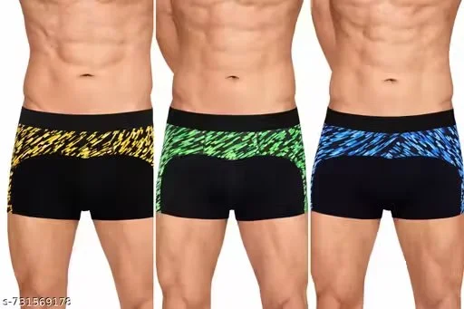 Mens Stretch Cotton Boxer Briefs Innerwear Pack of 3 Black Printed Elastic Waist Trunks Breathable Comfortable Anti Chafing Soft Inner Shorts for Gym Sports Daily Wear Men image 3