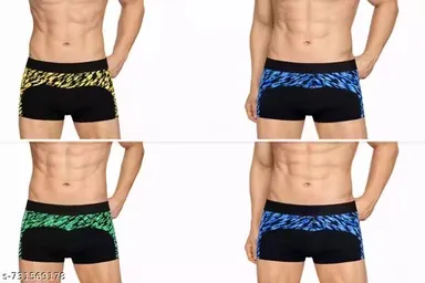 Mens Stretch Cotton Boxer Briefs Innerwear Pack of 3 Black Printed Elastic Waist Trunks Breathable Comfortable Anti Chafing Soft Inner Shorts for Gym Sports Daily Wear Men thumbnail 3