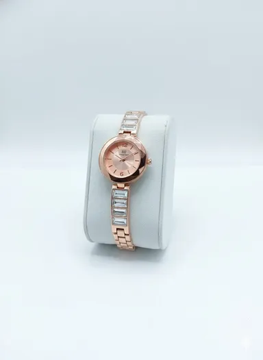 FIIZ Women Rose Gold Analog Quartz Wrist Watch with Crystal Studded Bracelet Strap Round Dial Elegant Ladies Fashion Party Wear Watch India thumbnail 3