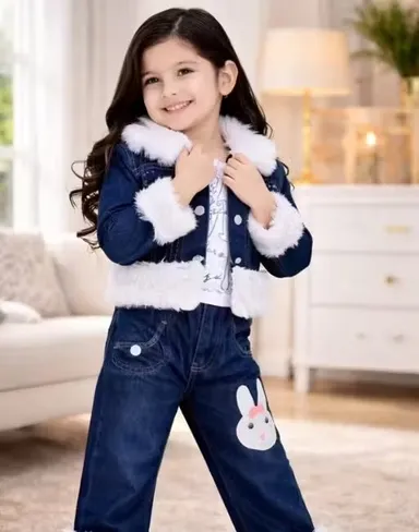 LITTLE MUFFS Baby Girl Cotton Top Denim Pant Jacket Outfit Set Stylish Kids Casual Party Wear Dress Soft Comfortable Toddler Clothing Set LITTLE MUFFS Baby Girl Cotton Top Denim Pant Jacket Outfit Set Stylish Kids Casual Party Wear Dress Soft Comfortable  thumbnail 0