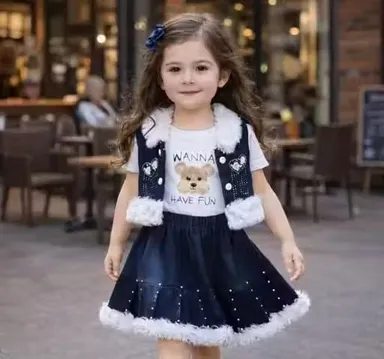LITTLE MUFFS Baby Girl Top Denim Skirt and Denim Jacket Set Stylish 3 Piece Kids Outfit Soft Cotton Top with Denim Jacket Girls Party Wear Casual Wear Fashion Set for Baby Girls LITTLE MUFFS Baby Girl Top Denim Skirt and Denim Jacket Set Stylish 3 Piece K thumbnail 1