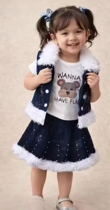 LITTLE MUFFS Baby Girl Top Denim Skirt and Denim Jacket Set Stylish 3 Piece Kids Outfit Soft Cotton Top with Denim Jacket Girls Party Wear Casual Wear Fashion Set for Baby Girls LITTLE MUFFS Baby Girl Top Denim Skirt and Denim Jacket Set Stylish 3 Piece K image 1