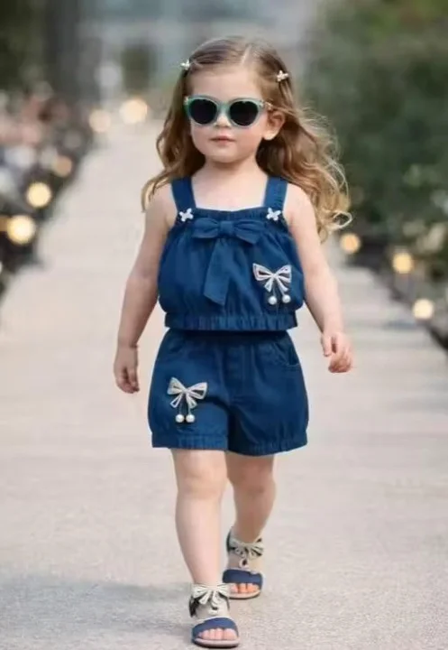 Baby Girl Denim Blue Top and Shorts Set Cotton Blend Kids Summer Outfit Cute Toddler Western Dress Casual Party Wear Clothing Set for Girls 0-5 Years Baby Girl Denim Blue Top and Shorts Set Cotton Blend Kids Summer Outfit Cute Toddler Western Dress Casual image 1