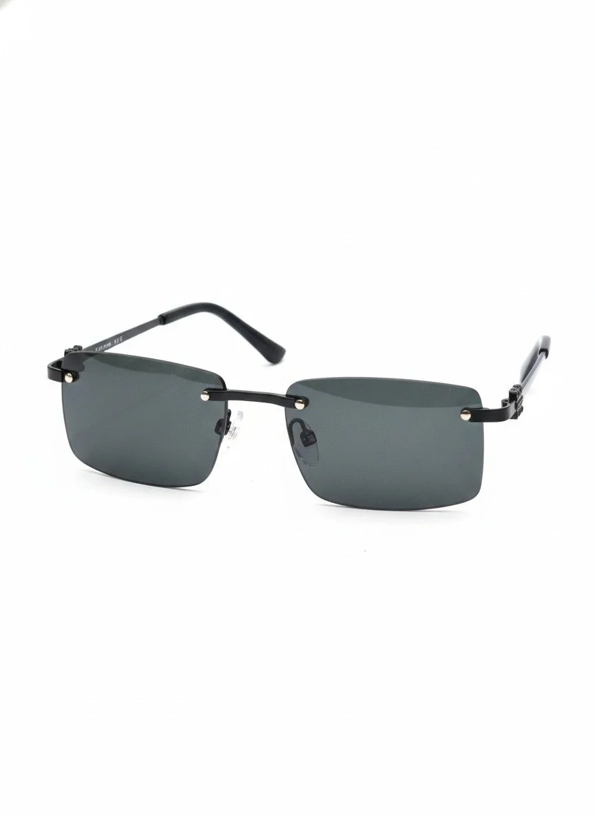 Premium Rimless Rectangular Sunglasses for Men Women UV400 Protection Black Metal Frame Dark Grey Lens Stylish Lightweight Driving Goggles India image 2