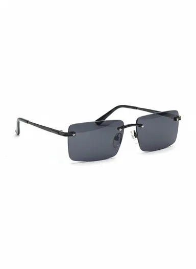 Premium Rimless Rectangular Sunglasses for Men Women UV400 Protection Black Metal Frame Dark Grey Lens Stylish Lightweight Driving Goggles India thumbnail 2
