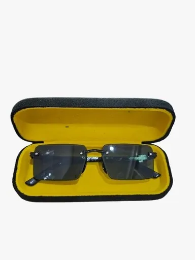 Premium Rimless Rectangular Sunglasses for Men Women UV400 Protection Black Metal Frame Dark Grey Lens Stylish Lightweight Driving Goggles India thumbnail 3