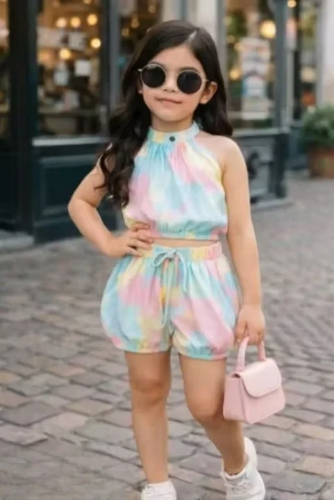 Little Muffs Pastel Tie Dye Halter Top and Shorts Co Ord Set for Girls Trendy Summer Kids Outfit Sleeveless Halter Neck Matching Shorts Casual Beach Holiday Wear Clothing Set Little Muffs Pastel Tie Dye Halter Top and Shorts Co Ord Set for Girls Trendy Su image 1
