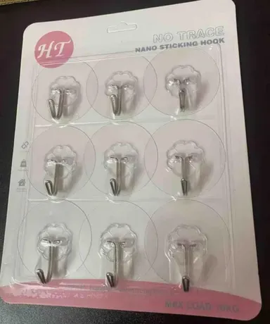 HI Nano Sticking Hook Transparent Wall Hooks Heavy Duty Self Adhesive Waterproof Multipurpose Hooks for Kitchen Bathroom Home Decor Hanging Set of 6 thumbnail 1