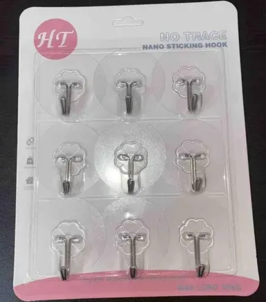 HI Nano Sticking Hook Transparent Wall Hooks Heavy Duty Self Adhesive Waterproof Multipurpose Hooks for Kitchen Bathroom Home Decor Hanging Set of 6 thumbnail 2