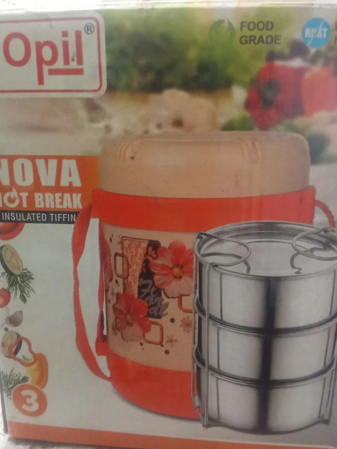 Opil Nova Hot Break Insulated Tiffin Box 3 Container Stainless Steel Lunch Box with Thermal Outer Case Leak Proof Food Grade BPA Free Tiffin for Office School Travel India image 1