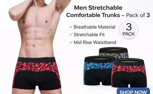 Mens Cotton Stretch Boxer Briefs Pack of 3 Breathable Anti Chafing Trunks Innerwear Multicolour Soft Elastic Waistband Comfort Fit Underwear for Gym Sports Daily Wear Men image 2