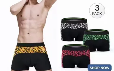 Mens Cotton Trunks Underwear Pack of 3 Stretchable Breathable Boxer Briefs Mid Rise Soft Elastic Waist Multi Colour Comfortable Innerwear for Daily Wear Gym Sports Men thumbnail 1
