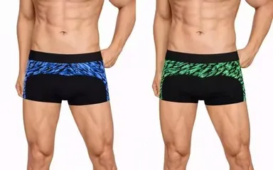 Mens Stretchable Breathable Cotton Trunks Underwear Pack of 2 Mid Rise Soft Elastic Waist Boxer Briefs Blue Green Printed Comfort Fit Innerwear for Gym Sports Daily Wear Men thumbnail 0