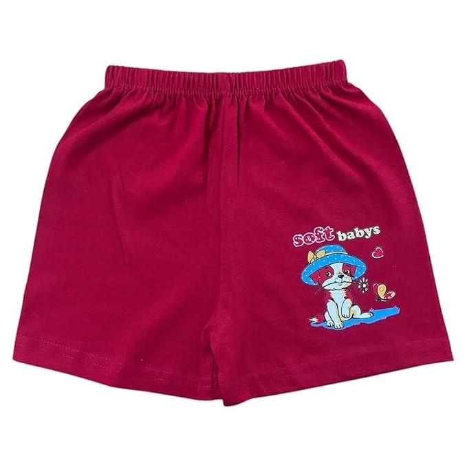 Babyvibz Kids Cotton Shorts Pack of 6 Multicolour Cartoon Printed Elastic Waist Summer Shorts for Boys & Girls 9-12M image 2