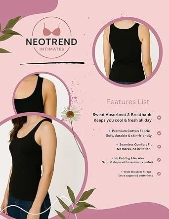 Cotton Seamless Camisole for Women Soft Breathable Innerwear Stretchable Free Size Cami Top 28–34 Bust Lightweight Sleeveless Tank Top for Daily Wear Layering Lounge Comfort Cotton Seamless Camisole for Women Soft Breathable Innerwear Stretchable Free S image 4