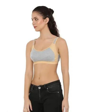 Women Cotton Sports Bra Combo Pack of 3 Non Padded Wire Free Stretchable Full Coverage Gym Yoga Walking Workout Daily Wear Sports Bra Black Skin Maroon Women Cotton Sports Bra Combo Pack of 3 Non Padded Wire Free Stretchable Full Coverage Gym Yoga Walking thumbnail 1