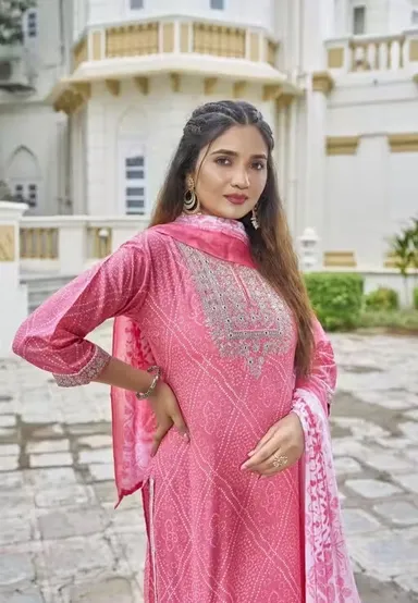 Pink Printed Cotton Blend Women Kurta Set with Dupatta and Pants Ethnic Straight Kurti Suit Festive Office Wear Daily Wear Traditional Indian Outfit Pink Printed Cotton Blend Women Kurta Set with Dupatta and Pants Ethnic Straight Kurti Suit Festive Office thumbnail 2