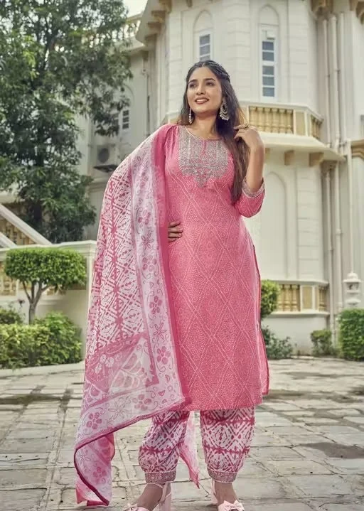 Pink Printed Cotton Blend Women Kurta Set with Dupatta and Pants Ethnic Straight Kurti Suit Festive Office Wear Daily Wear Traditional Indian Outfit Pink Printed Cotton Blend Women Kurta Set with Dupatta and Pants Ethnic Straight Kurti Suit Festive Office image 1
