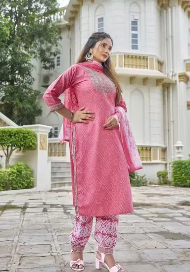 Pink Printed Cotton Blend Women Kurta Set with Dupatta and Pants Ethnic Straight Kurti Suit Festive Office Wear Daily Wear Traditional Indian Outfit Pink Printed Cotton Blend Women Kurta Set with Dupatta and Pants Ethnic Straight Kurti Suit Festive Office thumbnail 3