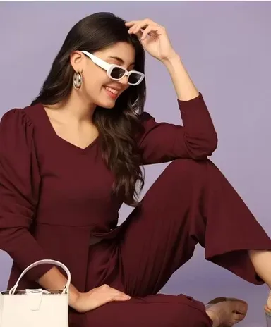 Tanot Textiles Women Sweetheart Neck Puff Sleeves Crop Top with High Waist Bell Bottom Trousers Co Ord Set Lycra Stretch Casual Party Wear Office Outfit India Tanot Textiles Women Sweetheart Neck Puff Sleeves Crop Top with High Waist Bell Bottom Trousers  thumbnail 0