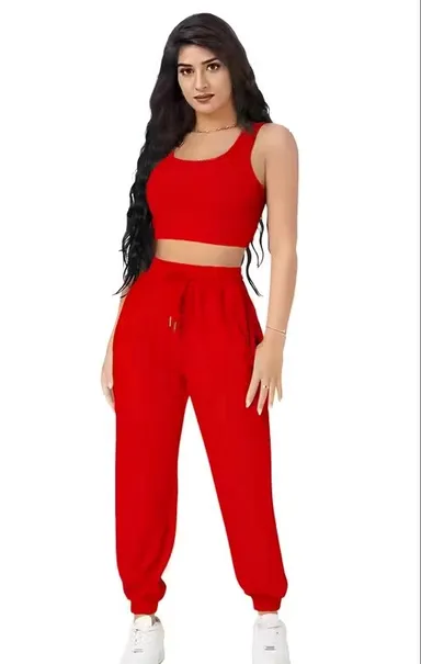 Tanot Textiles Women Sleeveless Crop Top and Long Pants Co Ord Set Polyester Stylish Summer Outfit Casual Party Wear Two Piece Coord Set India Tanot Textiles Women Sleeveless Crop Top and Long Pants Co Ord Set Polyester Stylish Summer Outfit Casual Party  thumbnail 0