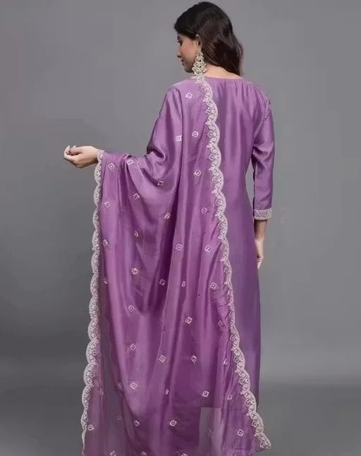 Purple Embroidered Women Kurta Set with Dupatta Straight Kurti Suit Ethnic Wear Cotton Blend Festive Party Office Wear Designer Salwar Set for Women India Purple Embroidered Women Kurta Set with Dupatta Straight Kurti Suit Ethnic Wear Cotton Blend Festive image 2