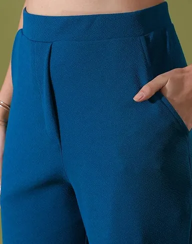 Tanot Textiles Women V-Neck Blazer Co-Ord Set with Trousers Casual Formal Office Wear Polyester Two Piece Suit Set Stylish Matching Outfit for Women India Tanot Textiles Women V-Neck Blazer Co-Ord Set with Trousers Casual Formal Office Wear Polyester Two  thumbnail 2