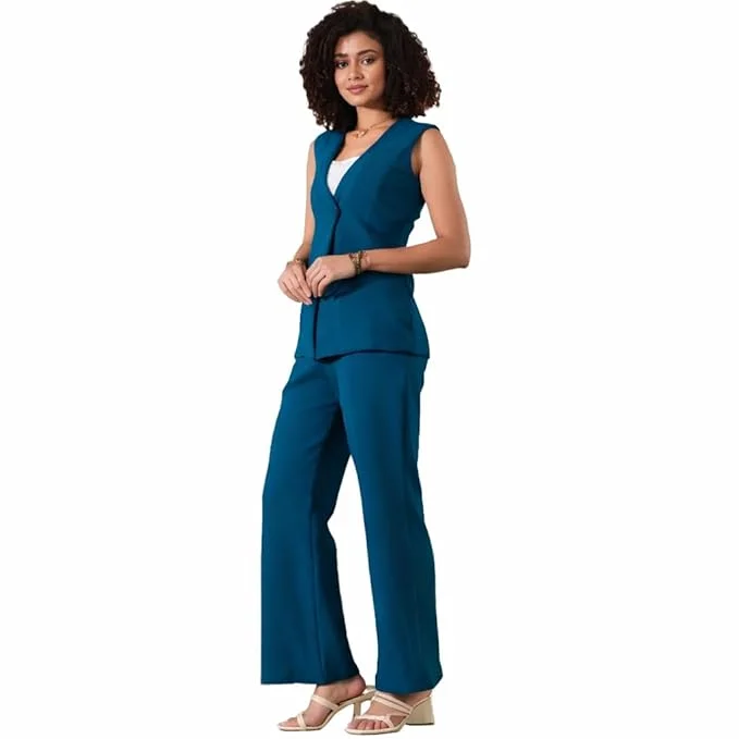 Tanot Textiles Women V-Neck Blazer Co-Ord Set with Trousers Casual Formal Office Wear Polyester Two Piece Suit Set Stylish Matching Outfit for Women India Tanot Textiles Women V-Neck Blazer Co-Ord Set with Trousers Casual Formal Office Wear Polyester Two  image 4