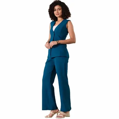 Tanot Textiles Women V-Neck Blazer Co-Ord Set with Trousers Casual Formal Office Wear Polyester Two Piece Suit Set Stylish Matching Outfit for Women India Tanot Textiles Women V-Neck Blazer Co-Ord Set with Trousers Casual Formal Office Wear Polyester Two  thumbnail 3