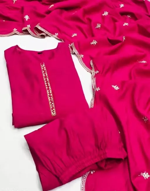 Fancy Pink Embroidered Georgette Saree with Designer Blouse Piece, Party Wear Lightweight Soft Flowing Ethnic Festive Wedding Occasion Saree for Women India Fancy Pink Embroidered Georgette Saree with Designer Blouse Piece, Party Wear Lightweight Soft Flo image 1