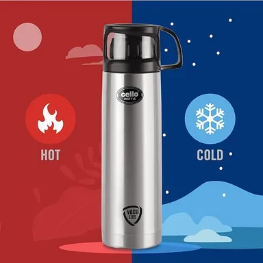 Cello Thermosteel 1000ml Vacuum Insulated Water Bottle with Jacket – Double Walled Stainless Steel Flask, ISI Certified, Hot & Cold 24H, Flip Lid, Silver thumbnail 4