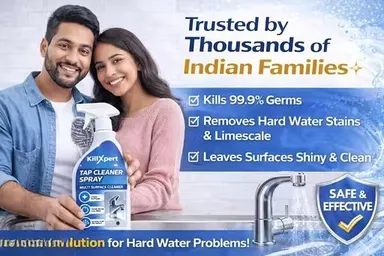 KillXpert Tap Cleaner Spray 250ml Hard Water Stain Remover for Bathroom & Kitchen Taps Removes Limescale White Spots Rust Marks Chrome Steel Faucet Cleaner thumbnail 3