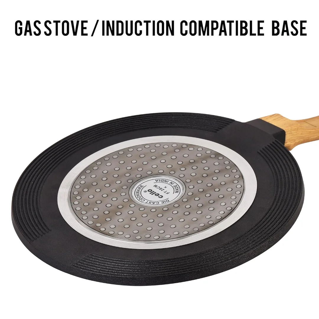 CELLO Castello 28 cm Die Cast Aluminium Flat Tawa Induction Base 4 mm Thickness Non‑Stick Scratch‑Resistant Heavy Duty Kitchen Cookware for Dosa Roti Chapati image 6