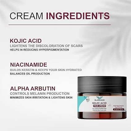 Kojic Acid Face Cream 50ml Daily Pigmentation Care Cream for Dark Spots Uneven Skin Tone Brightening Clear Radiant Skin Moisturising Skincare Cream for Women and Men image 3