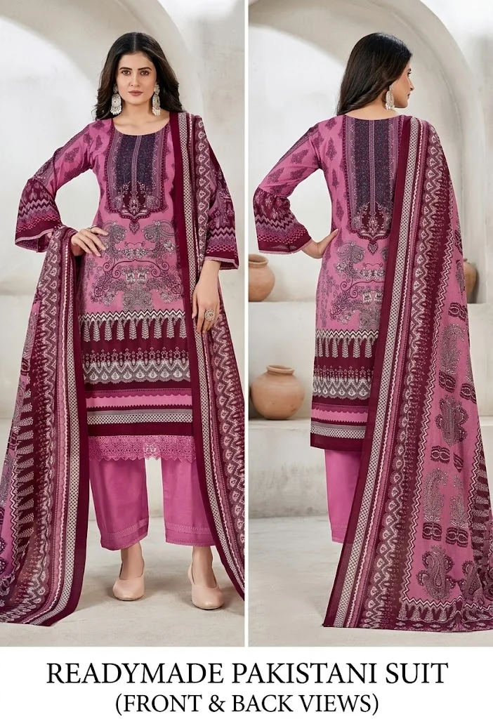 Women’s Cream & Purple Floral Printed Salwar Suit Set with Dupatta – Elegant Ethnic Straight Kurta Palazzo Set for Festive, Party & Daily Wear India Pink & Magenta XXL image 2