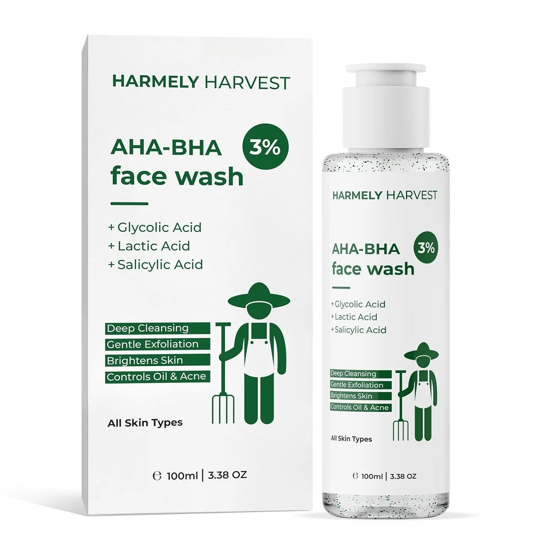 HARMELY HARVEST 3% AHA | BHA Face Wash for Acne-Prone & Oily Skin | Brightens, Exfoliates & Controls Breakouts | With 1% Salicylic Acid, 1% Glycolic Acid & 1% Lactic Acid | Suitable for Women & Men | All Skin Types | 100 ml image 2