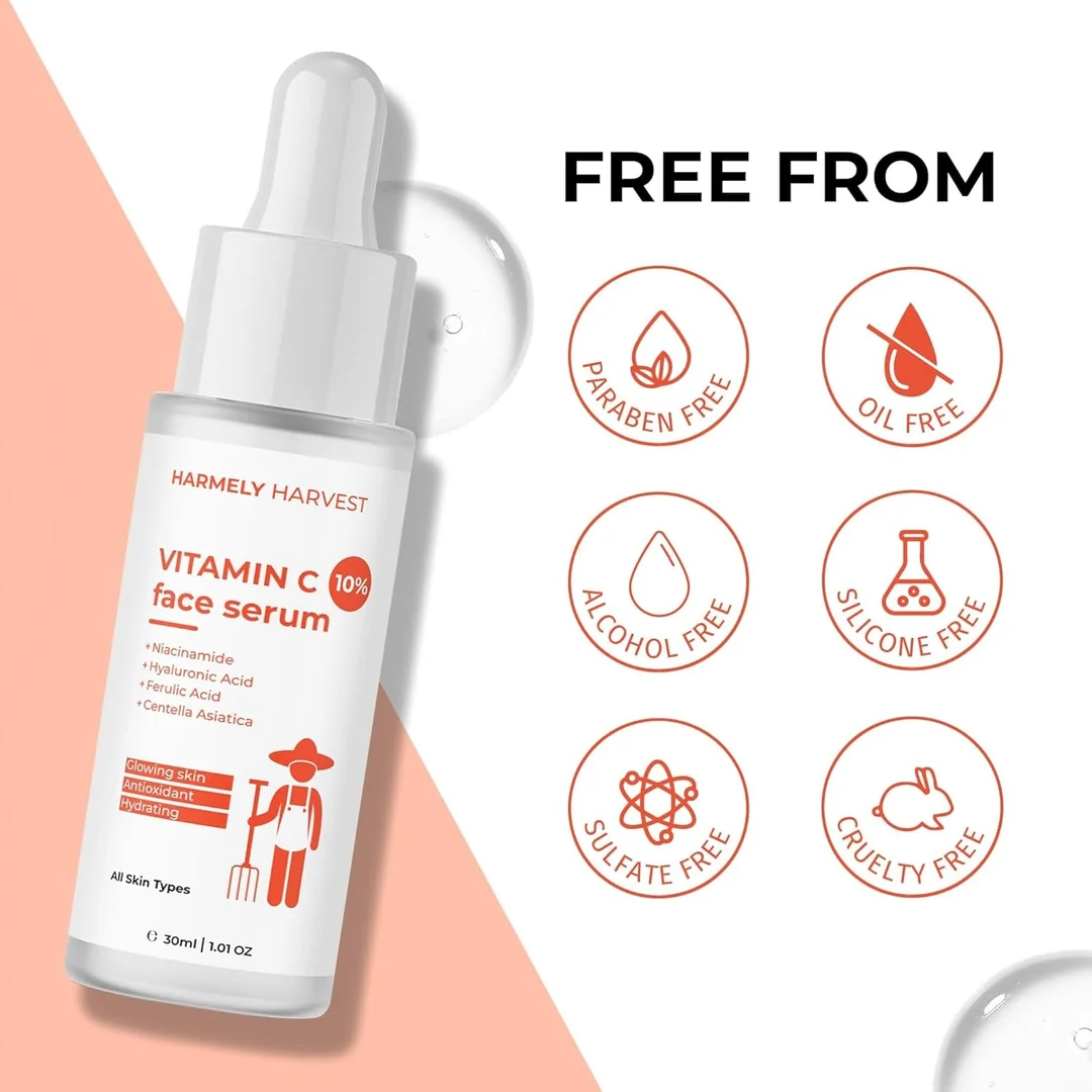 10% Vitamin C Face Serum 30ml Pack of 2 with Niacinamide Hyaluronic Acid Ferulic Acid Centella Asiatica for Glowing Skin Brightening Anti Ageing Hydrating Serum for Women Men India image 5