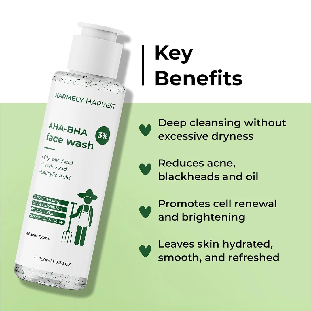 3% AHA BHA Face Wash 100ml Pack of 2 for Acne Control, Oil Reduction| Brightening & Smooth Skin with Salicylic Acid| Glycolic Acid, Lactic Acid for All Skin Types| Women & Men image 3
