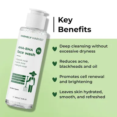 3% AHA BHA Face Wash 100ml Pack of 2 for Acne Control, Oil Reduction| Brightening & Smooth Skin with Salicylic Acid| Glycolic Acid, Lactic Acid for All Skin Types| Women & Men thumbnail 2