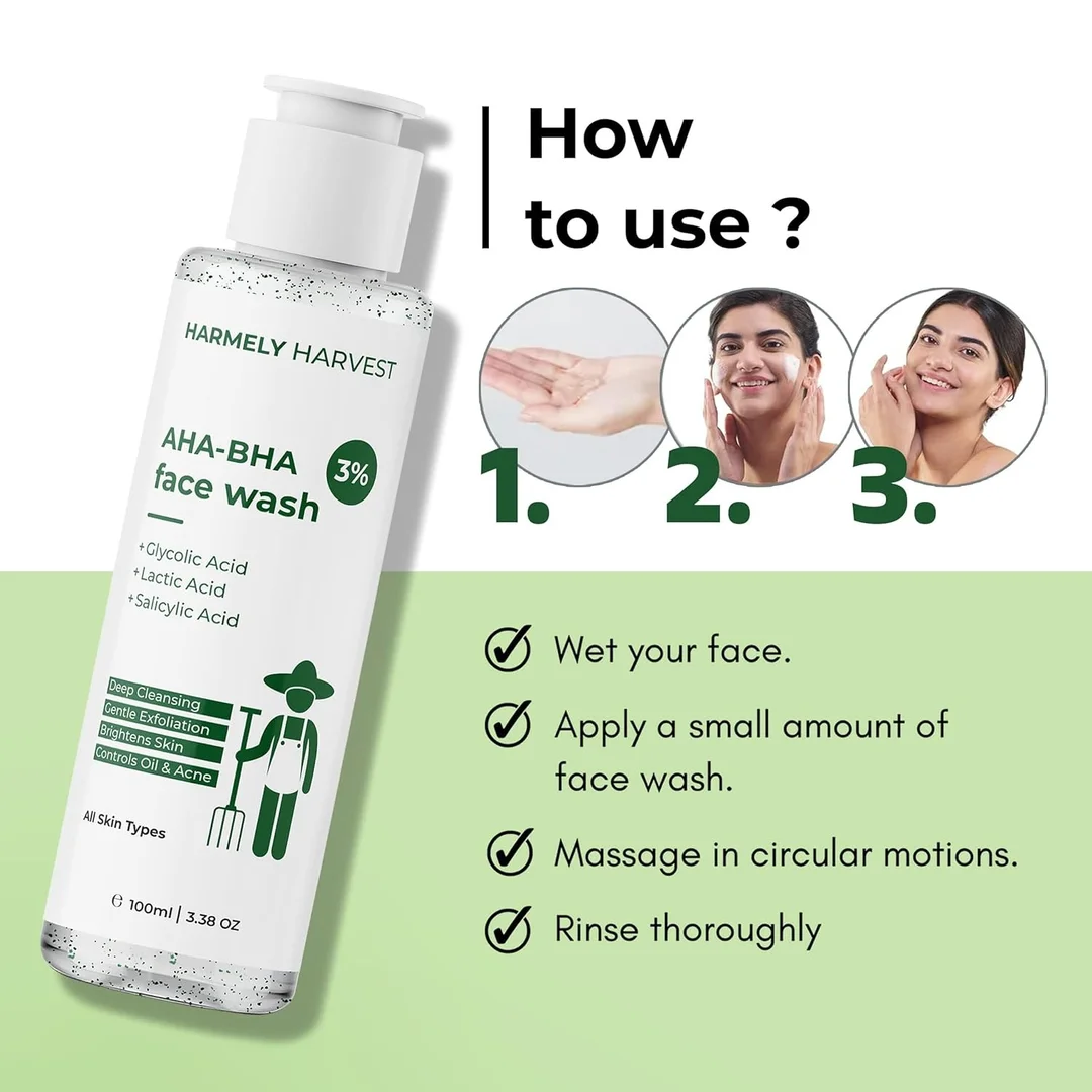 3% AHA BHA Face Wash 100ml Pack of 2 for Acne Control, Oil Reduction| Brightening & Smooth Skin with Salicylic Acid| Glycolic Acid, Lactic Acid for All Skin Types| Women & Men image 4
