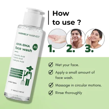 3% AHA BHA Face Wash 100ml Pack of 2 for Acne Control, Oil Reduction| Brightening & Smooth Skin with Salicylic Acid| Glycolic Acid, Lactic Acid for All Skin Types| Women & Men thumbnail 3