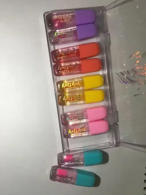 Hotshot Lip Gloss Set Pack of 10 Multi Shades Long Lasting Shiny Hydrating Lip Gloss Combo Lightweight Non Sticky Moisturising High Pigment Glossy Finish Lip Makeup Kit for Women India image 1