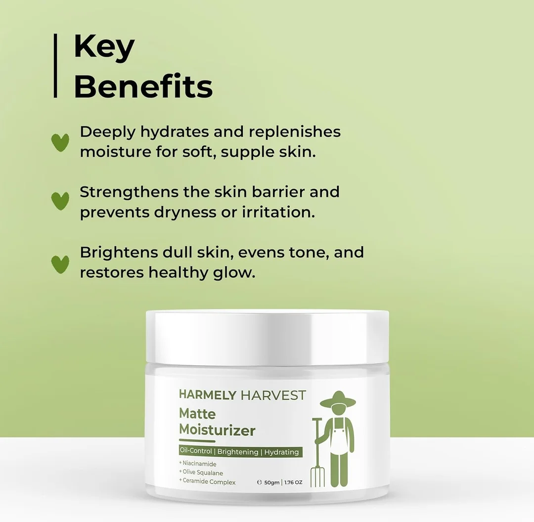HARMELY HARVEST Matte Finish Face Moisturizer with 5% Niacinamide for Oil Control, Brightening & Hydrating Skin image 3