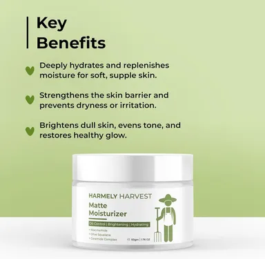 HARMELY HARVEST Matte Finish Face Moisturizer with 5% Niacinamide for Oil Control, Brightening & Hydrating Skin thumbnail 2